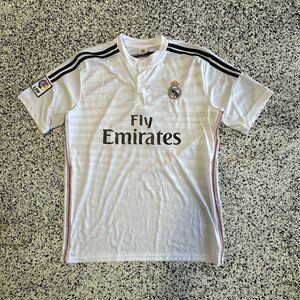 Real Madrid Fly Emirates Jersey Mens XL White Button Embroidery #23 Soccer